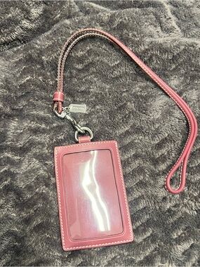 Coach Mauve  Leather ID Lanyard Card Holder with Clear Window
